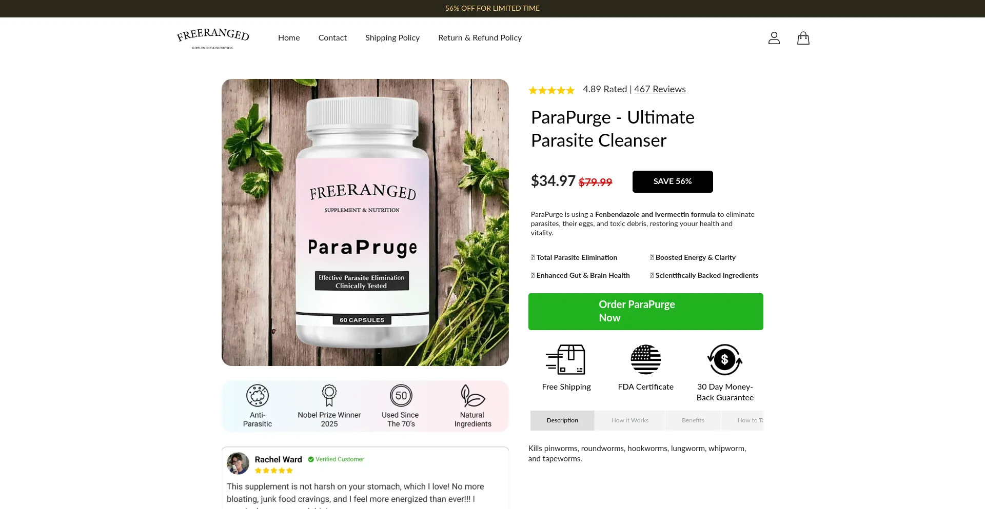 Website screenshot of Freerangedsupplements.com
