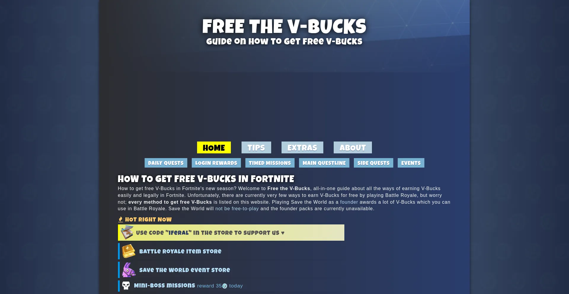 Website screenshot of Freethevbucks.com