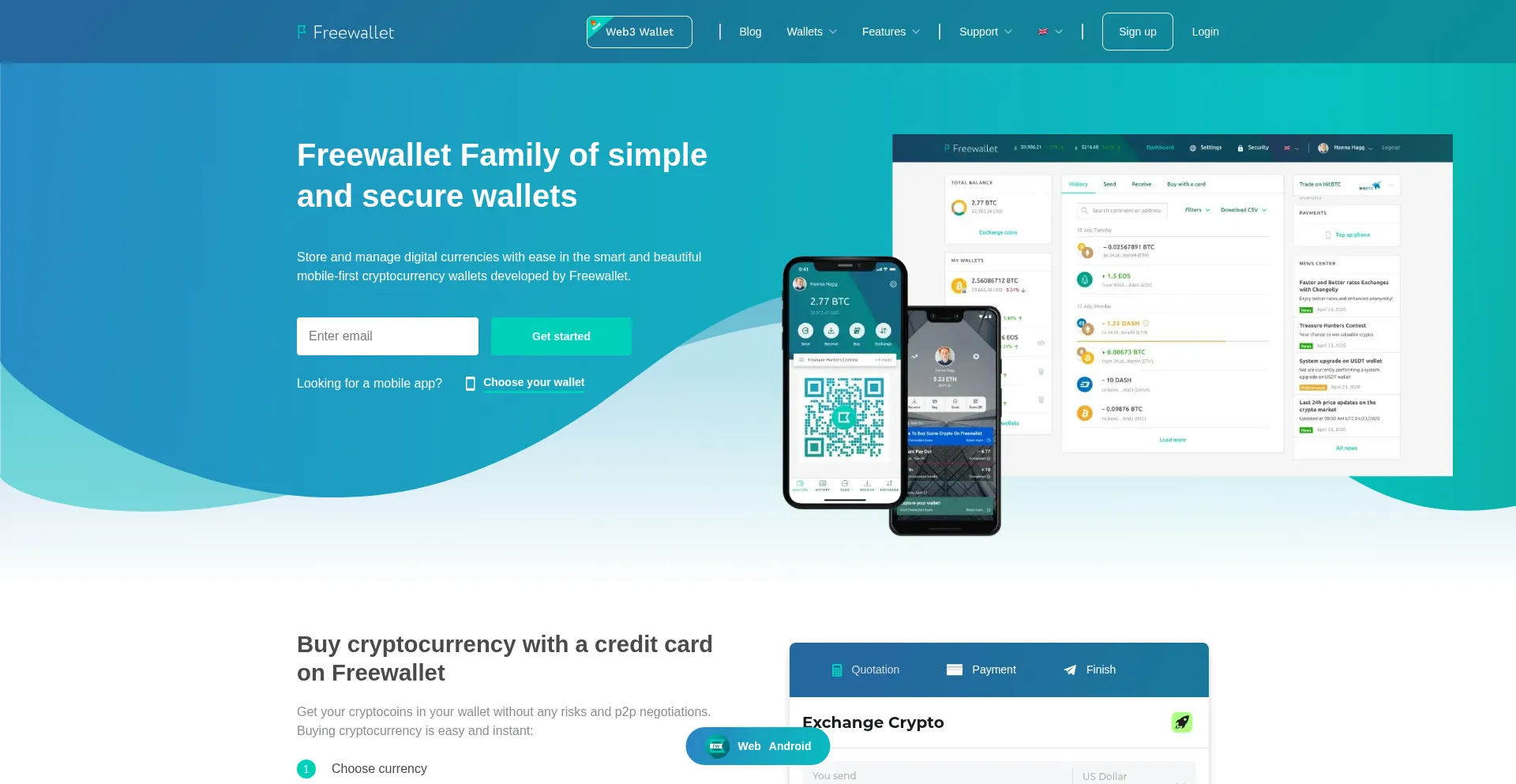 Website screenshot of Freewallet.org