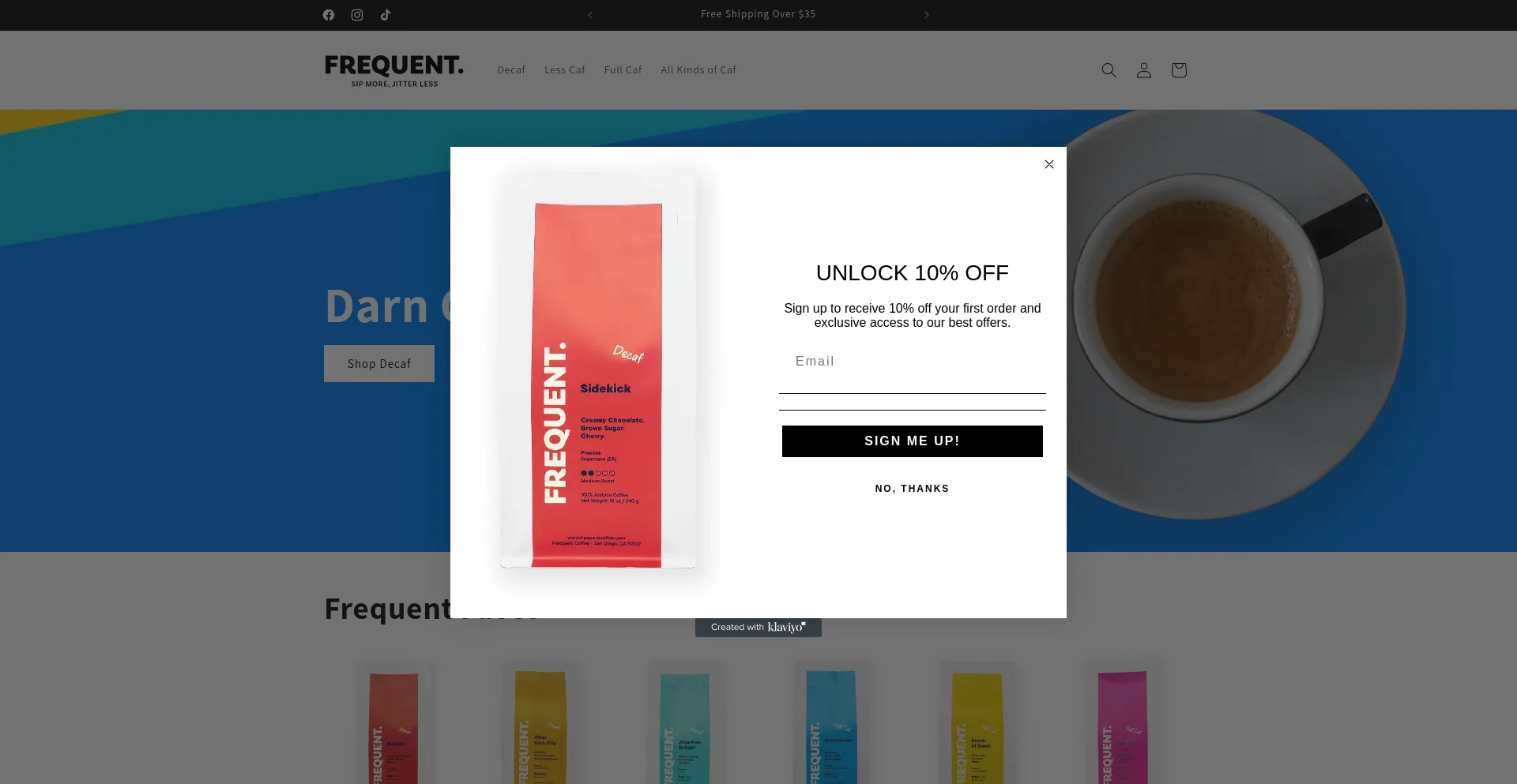 Website screenshot of Frequentcoffee.com
