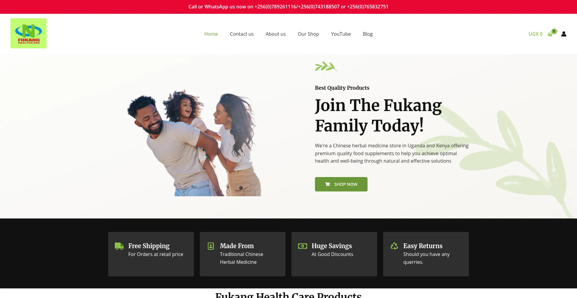 Website screenshot of Fukanghealthcareuganda.com