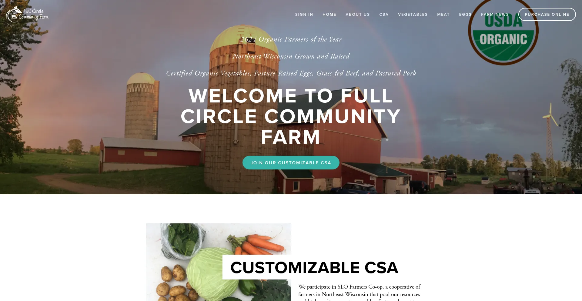 Website screenshot of Fullcircle.farm