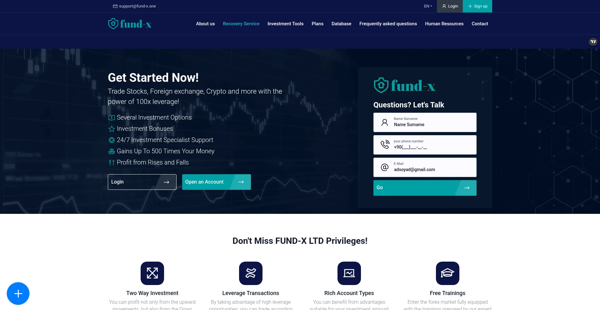 Website screenshot of Fund-x.link