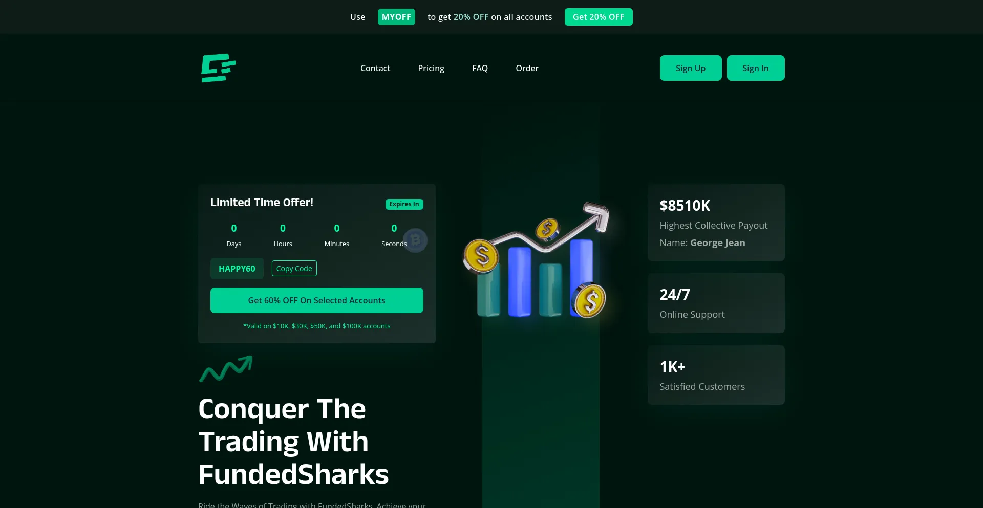 Website screenshot of Fundedsharks.com