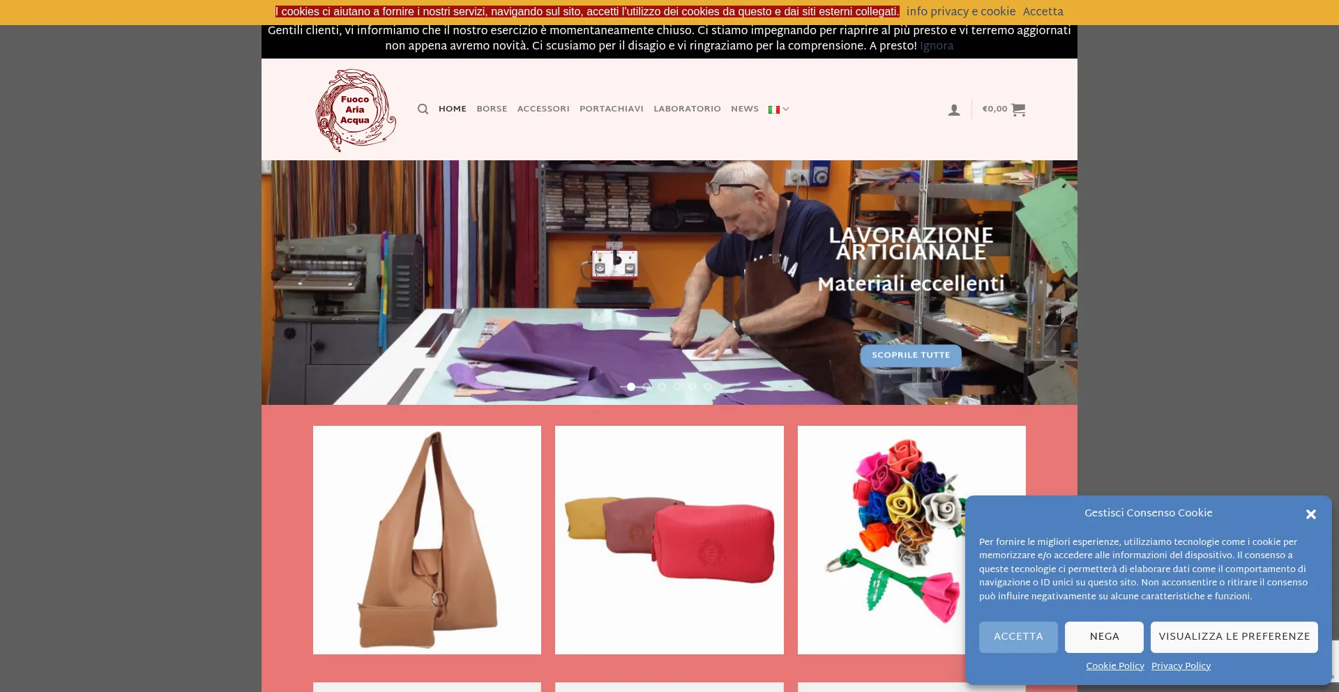 Website screenshot of Fuocoariaacqua.com