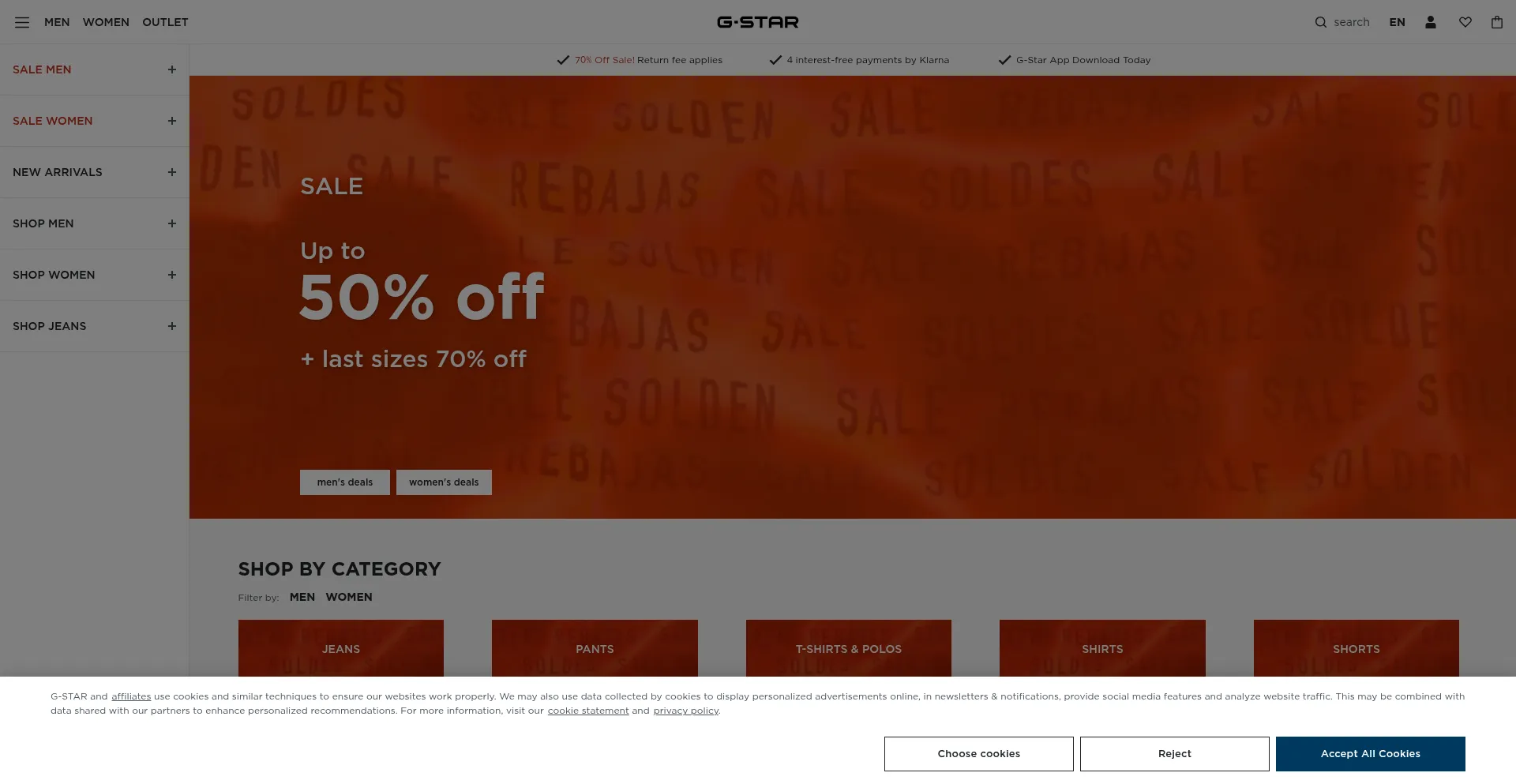Website screenshot of G-star.com