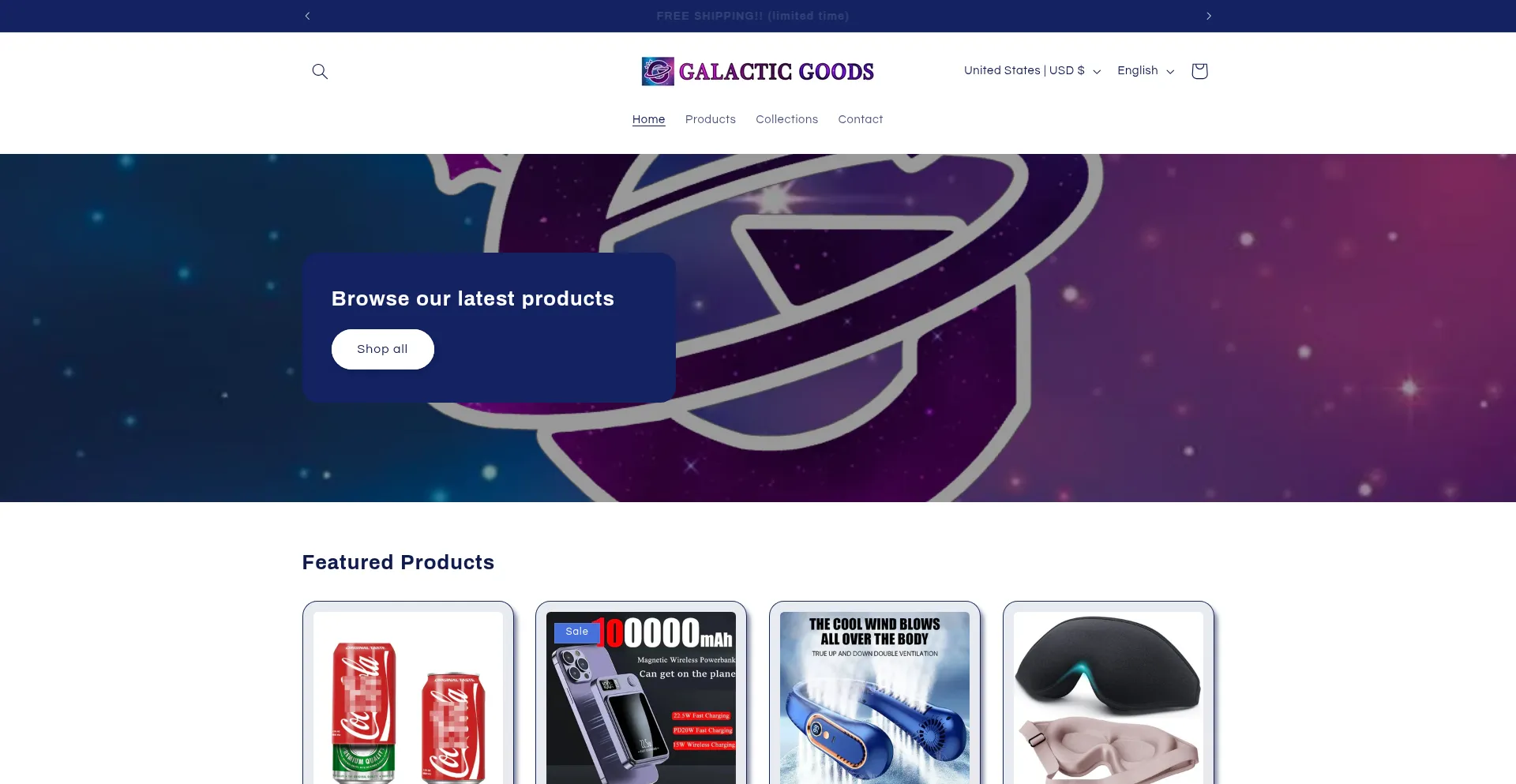 Website screenshot of Galacticgoodsstore.com