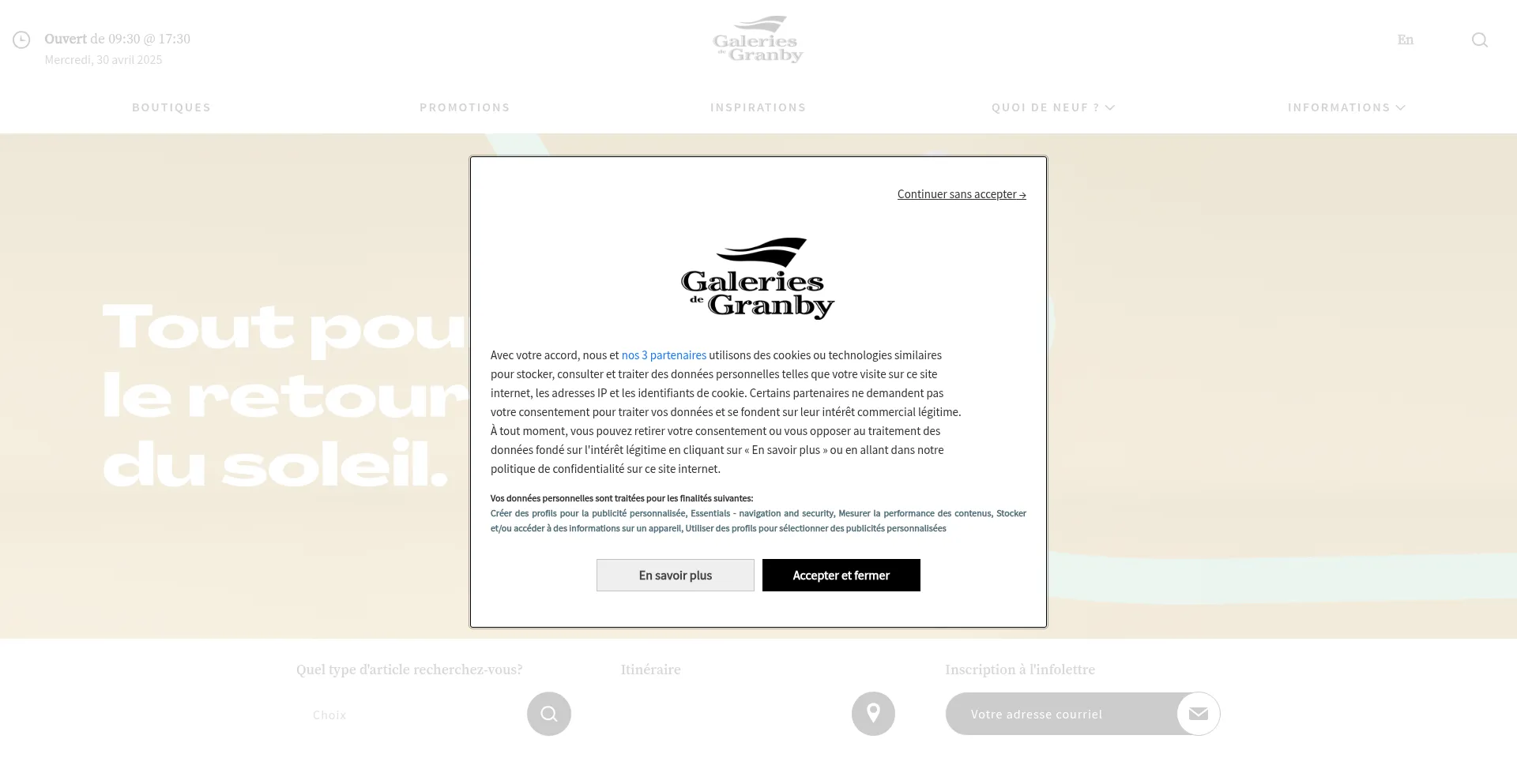 Website screenshot of Galeriesdegranby.com