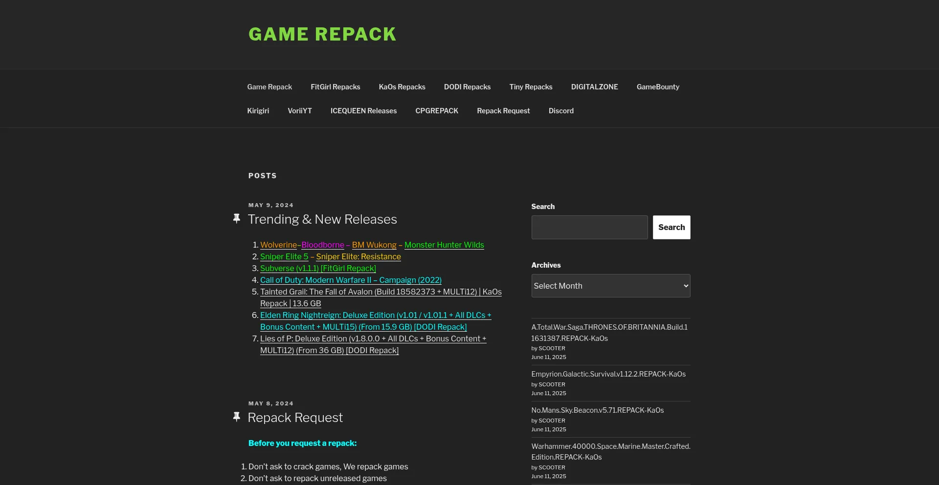 Website screenshot of Game-repack.site