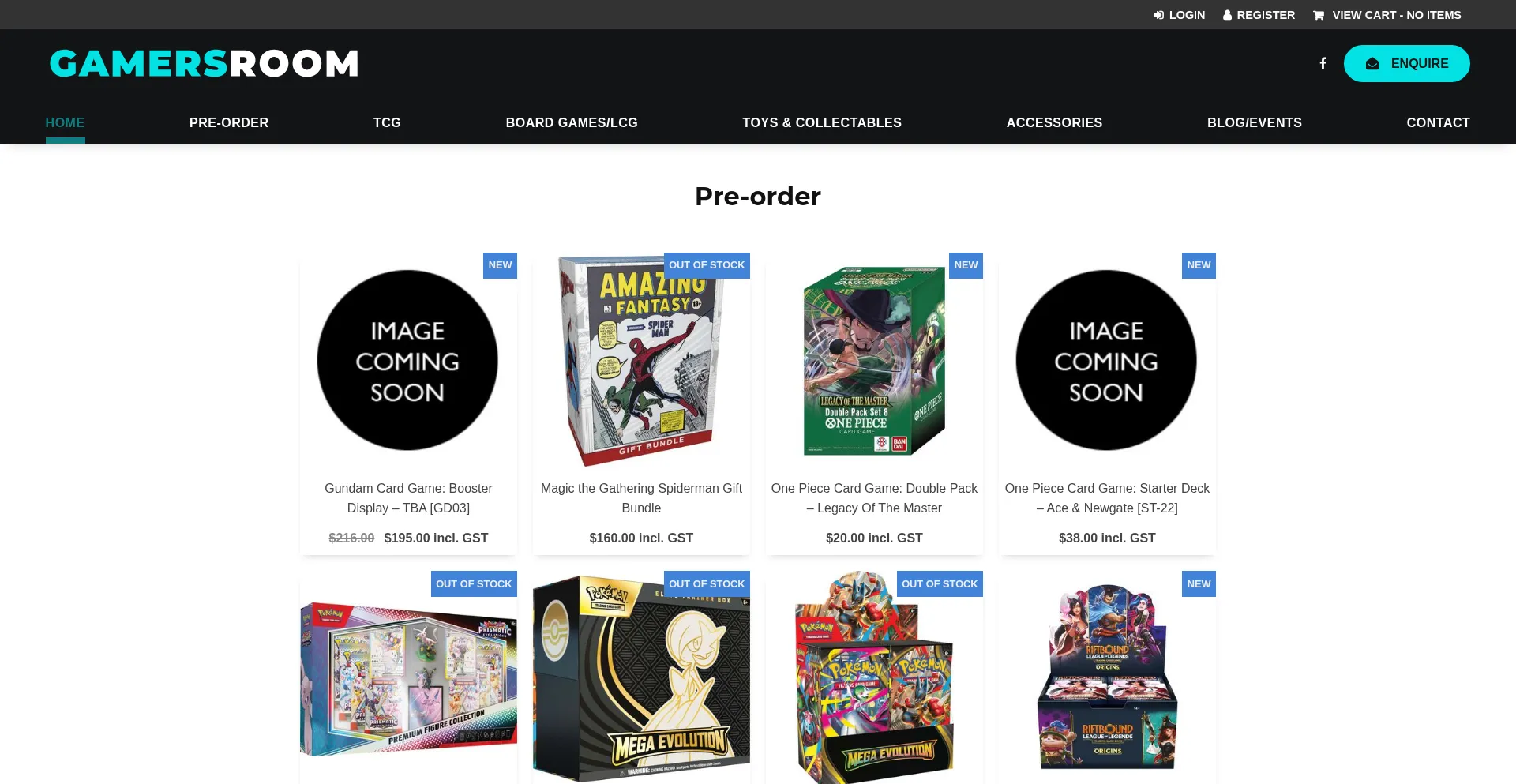Website screenshot of Gamersroom.com.au