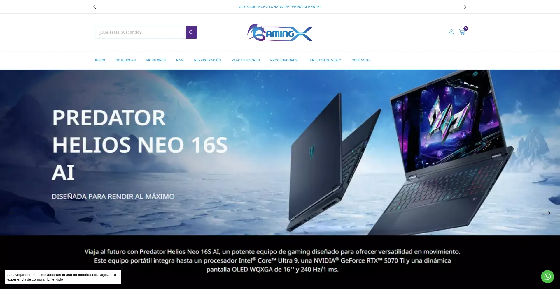 Website screenshot of Gamingx.cl