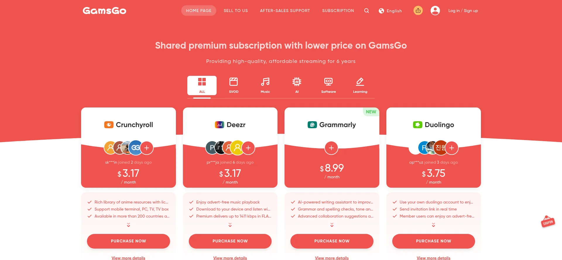 Website screenshot of Gamsgo.pro