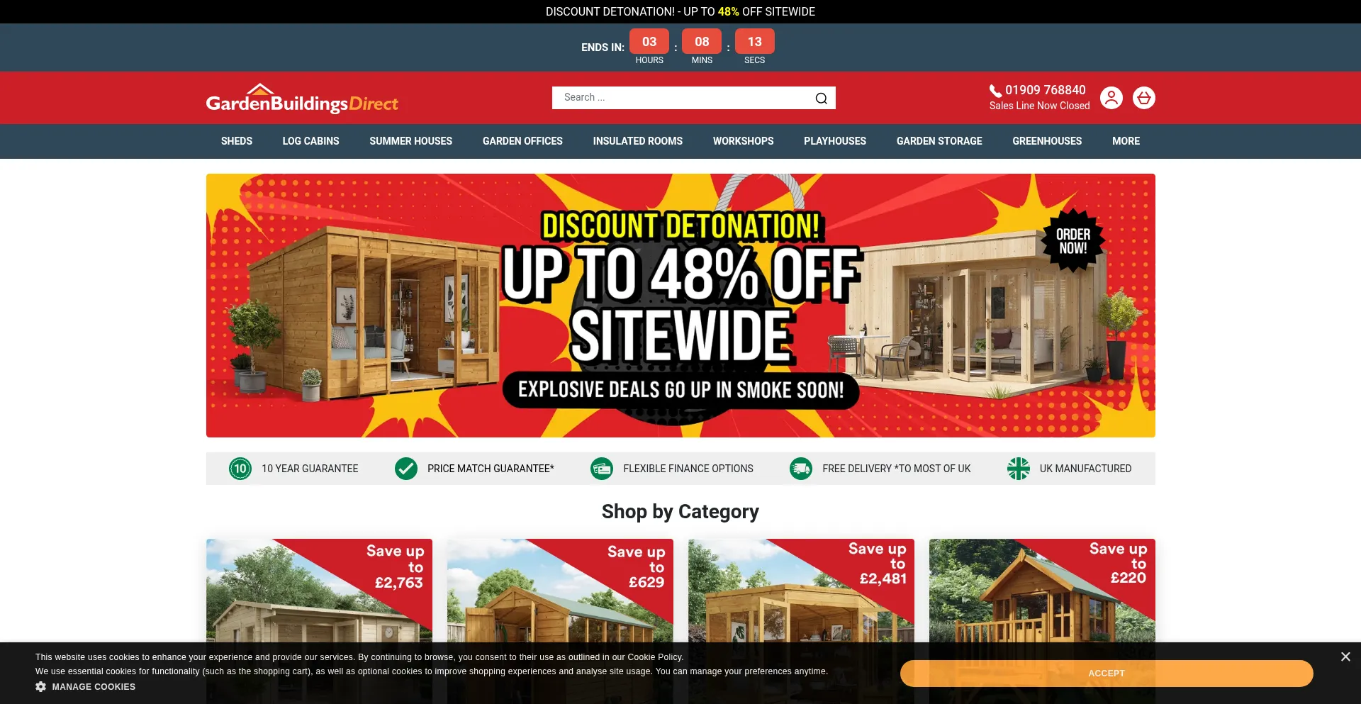 Website screenshot of Gardenbuildingsdirect.co.uk