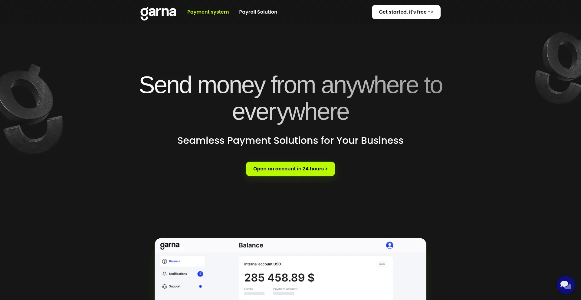 Website screenshot of Garna.io