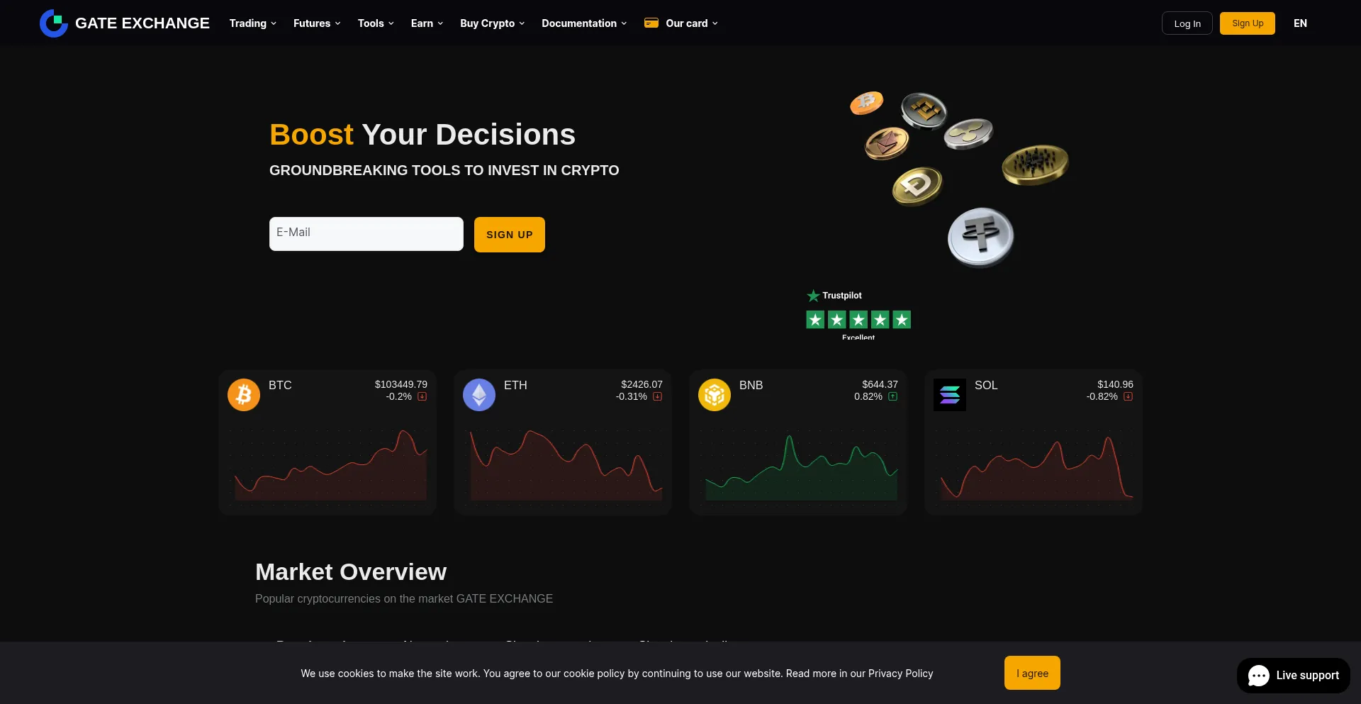 Website screenshot of Gate-exchange.com