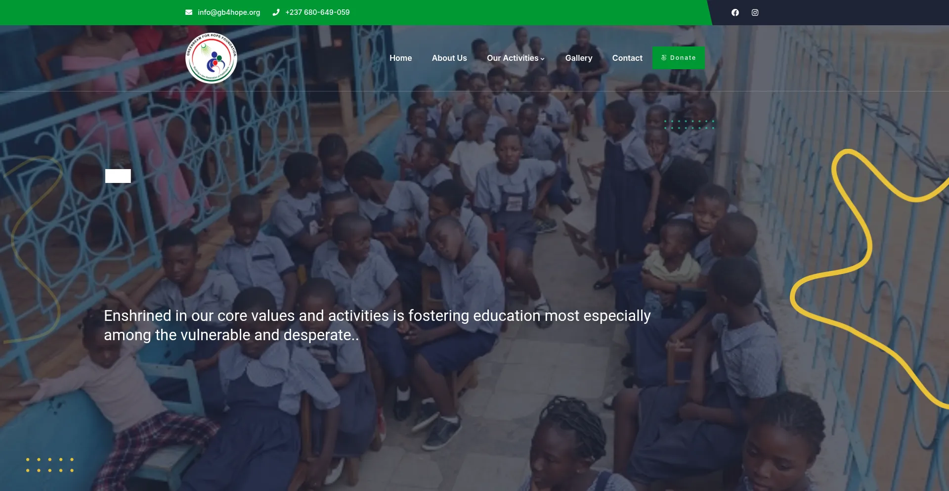 Website screenshot of Gb4hope.org