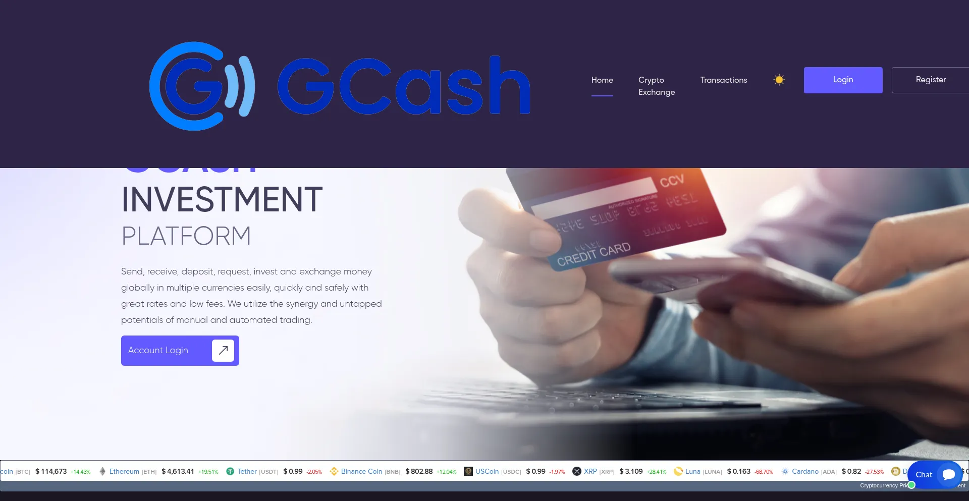 Website screenshot of Gcashinvestment.com