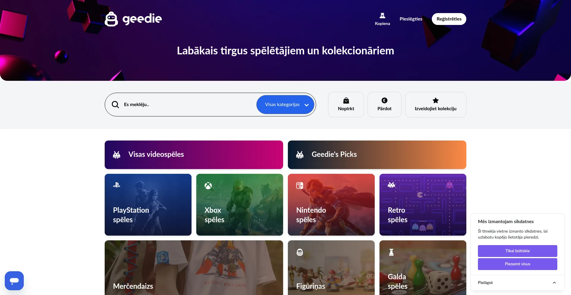 Website screenshot of Geedie.lv