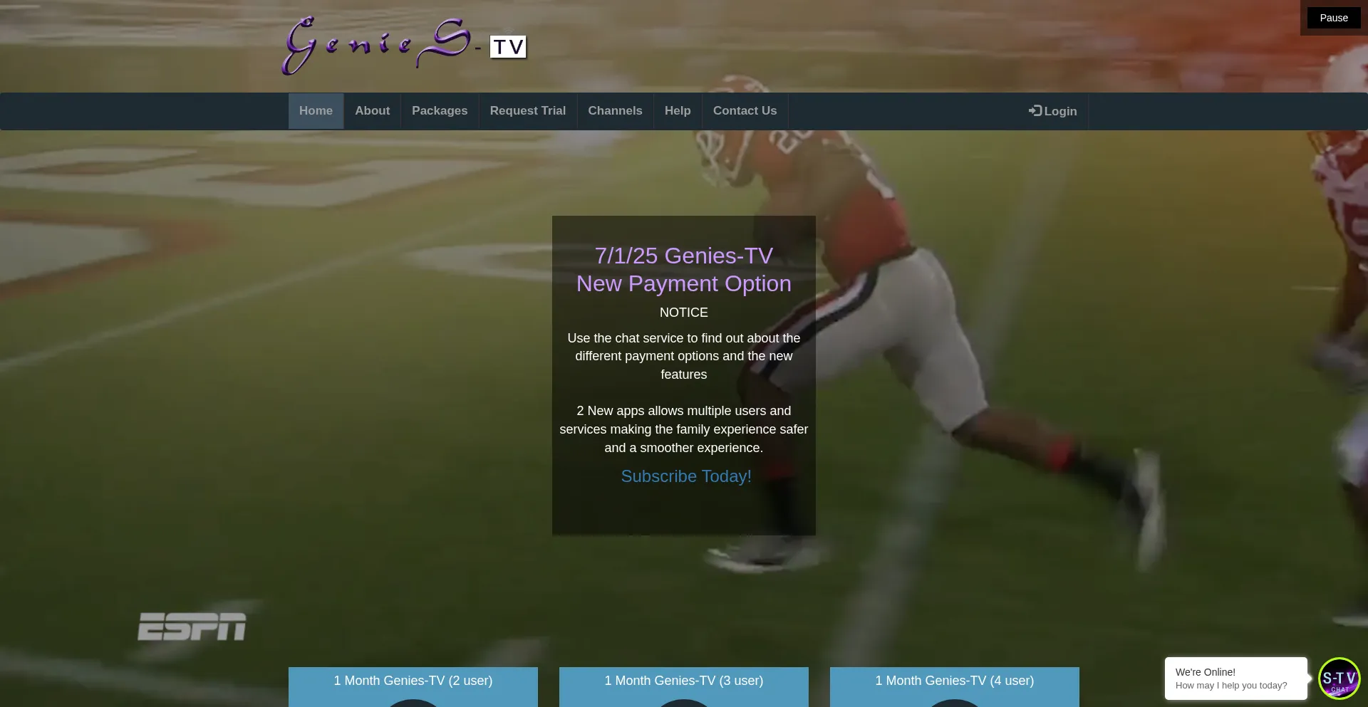 Website screenshot of Geniestv.com