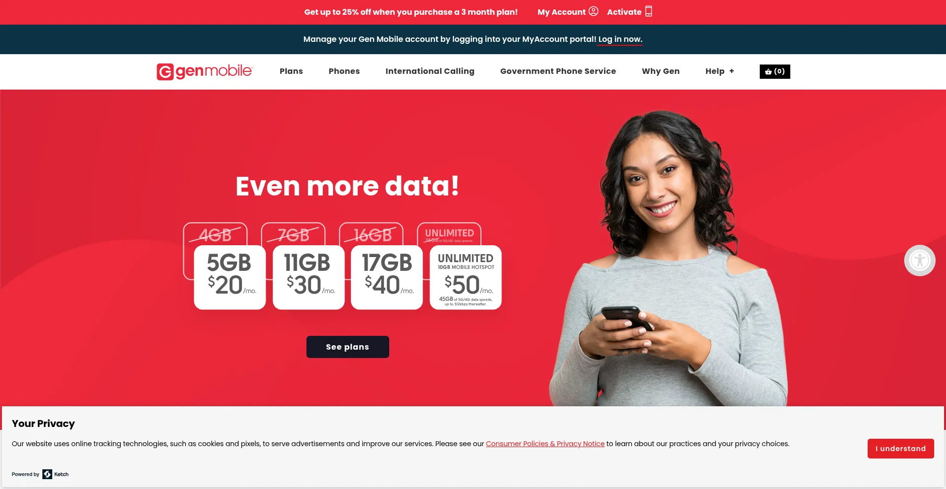 Website screenshot of Genmobile.com
