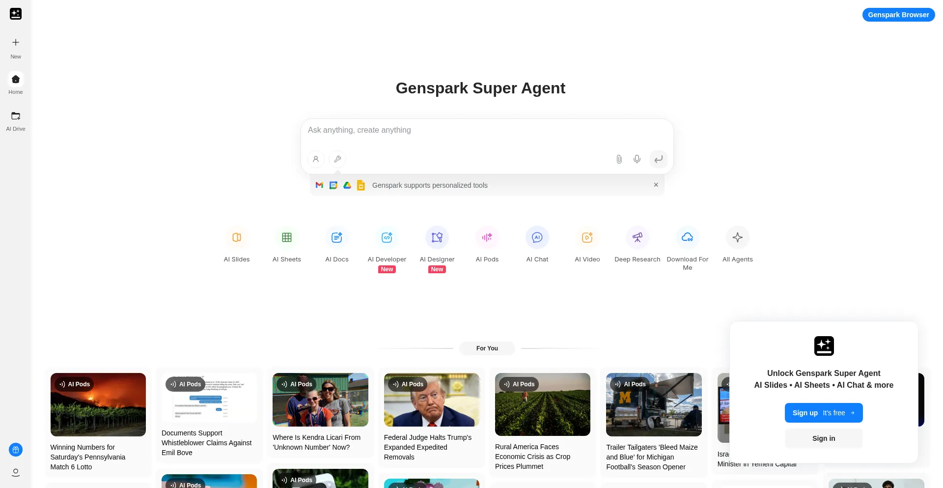Website screenshot of Genspark.ai