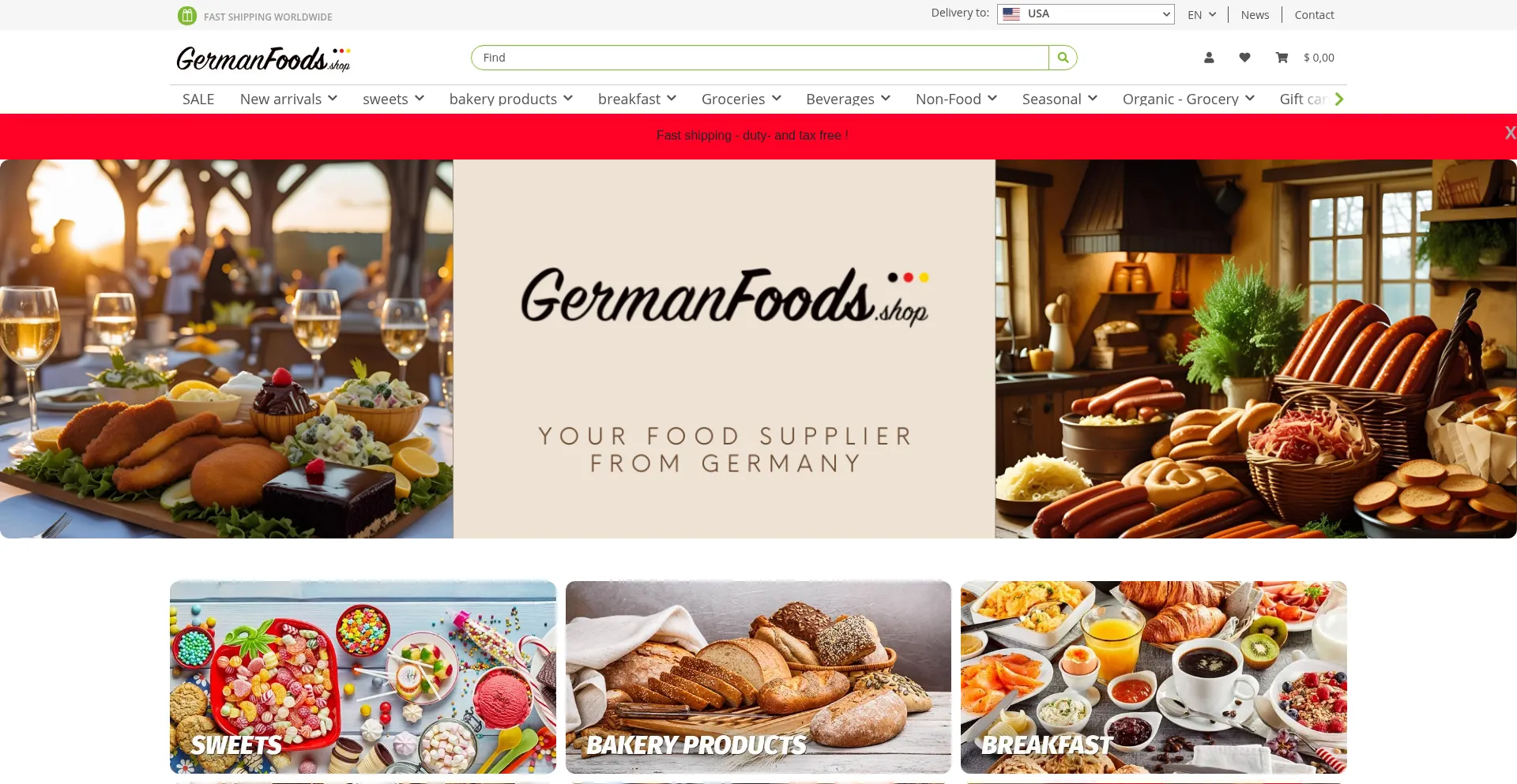 Website screenshot of Germanfoods.shop