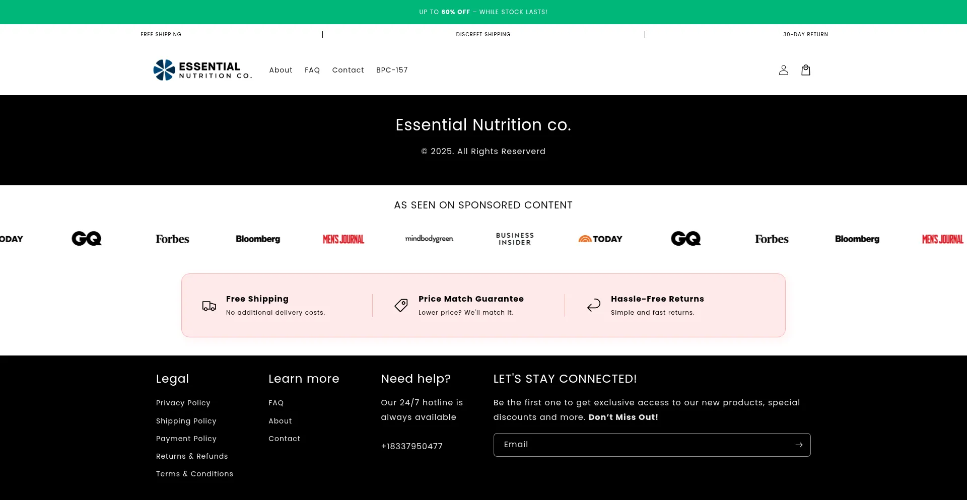 Website screenshot of Getessentialnutrition.com