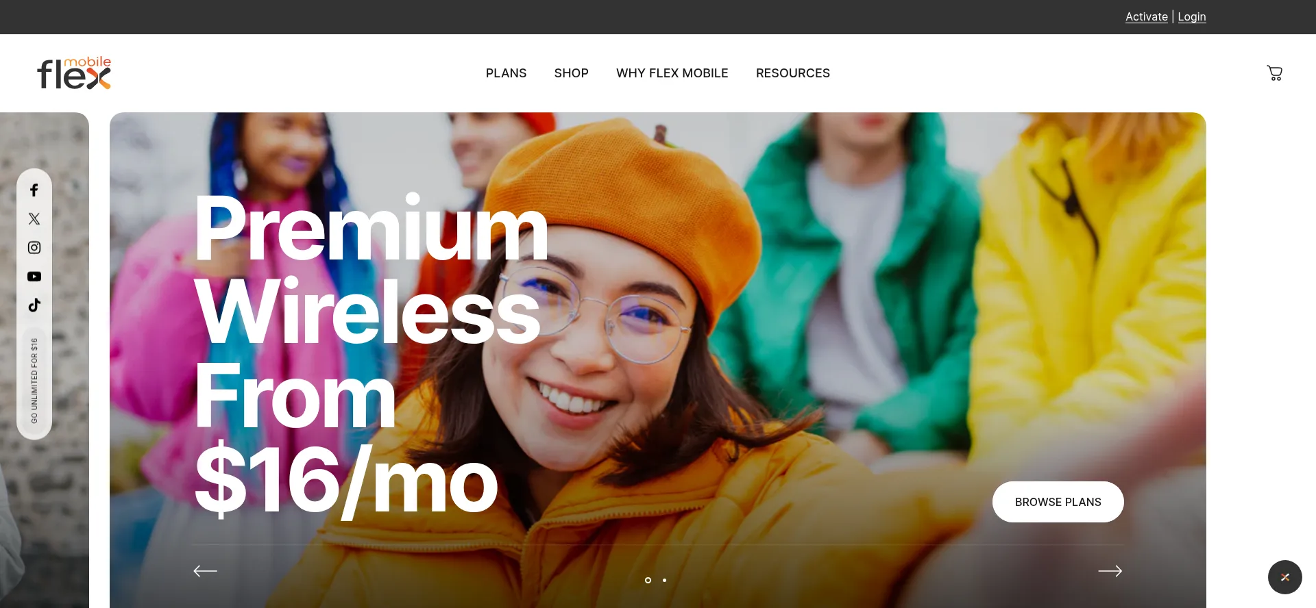 Website screenshot of Getflexmobile.com