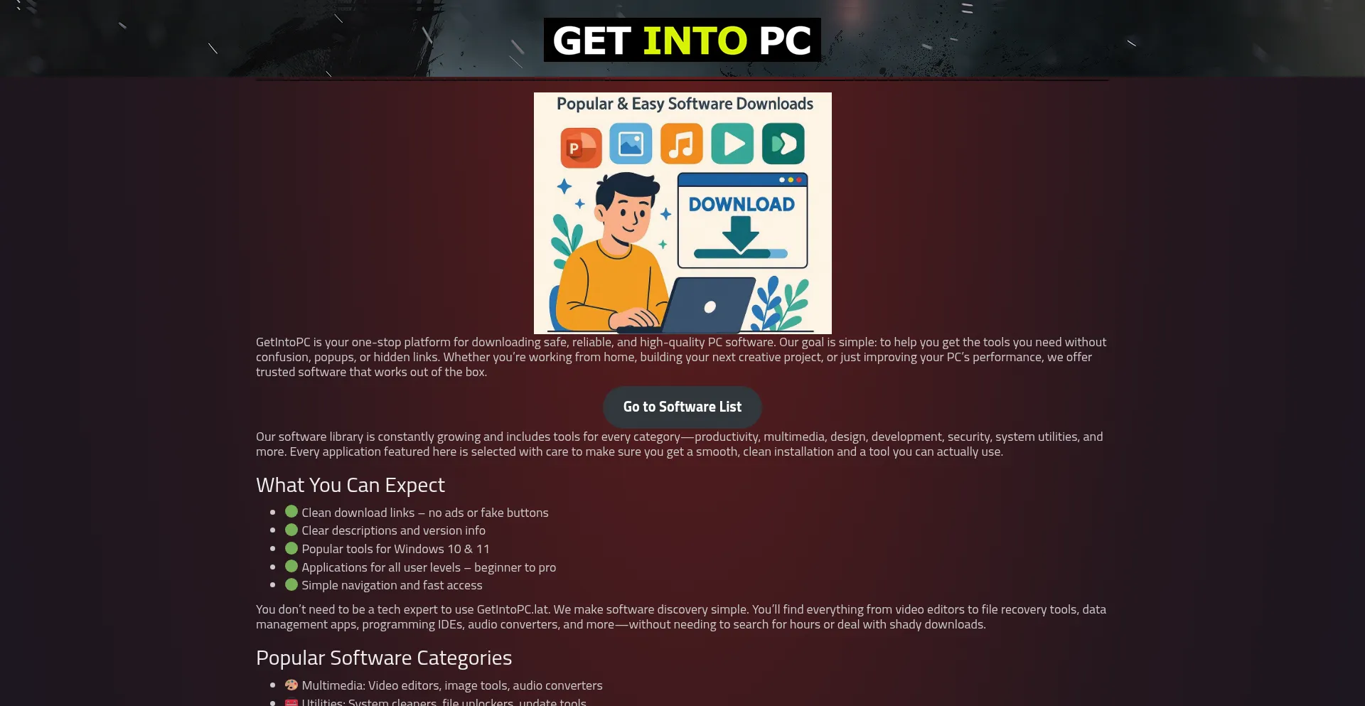 Website screenshot of Getintopc.lat