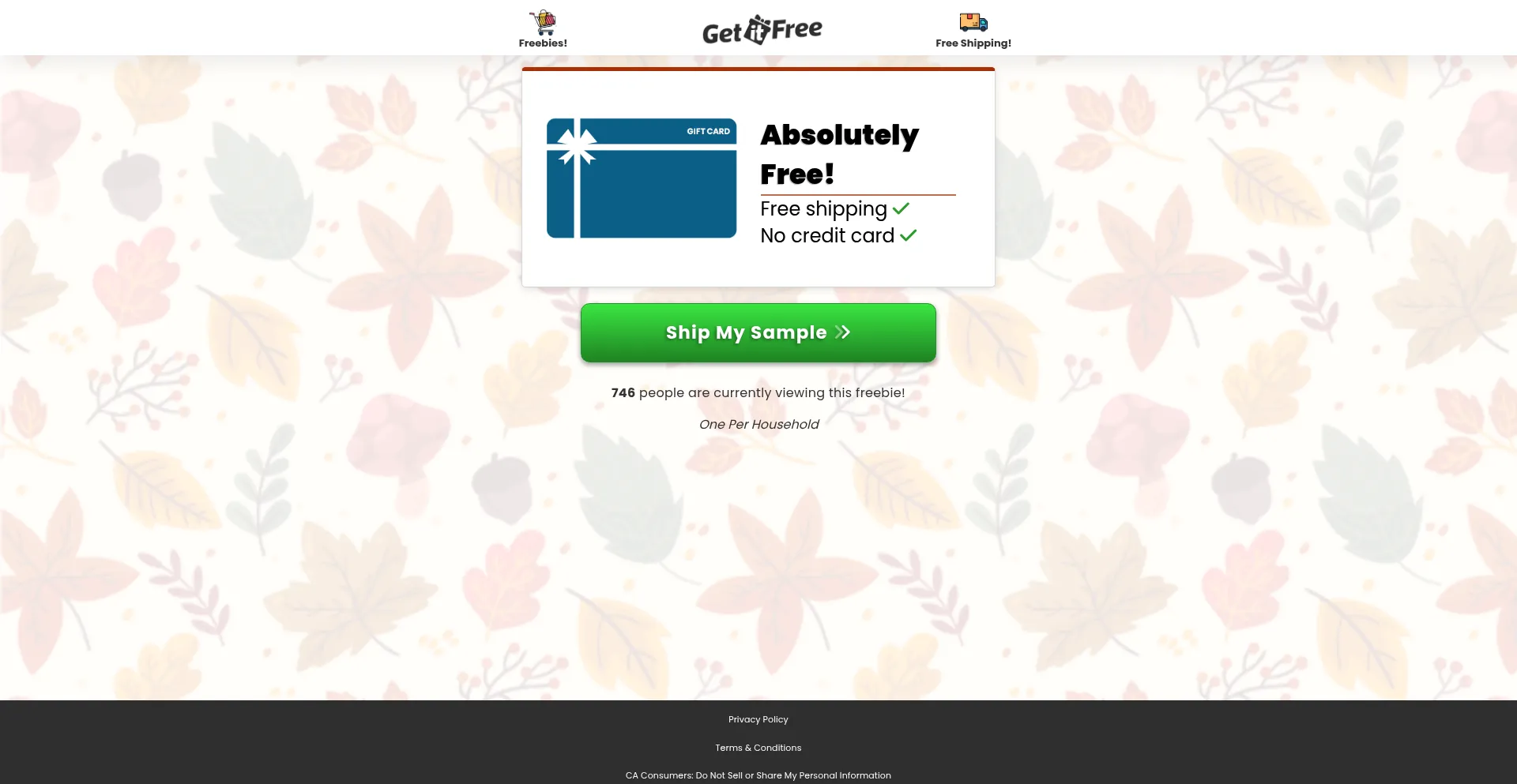 Website screenshot of Getitfreesample.com