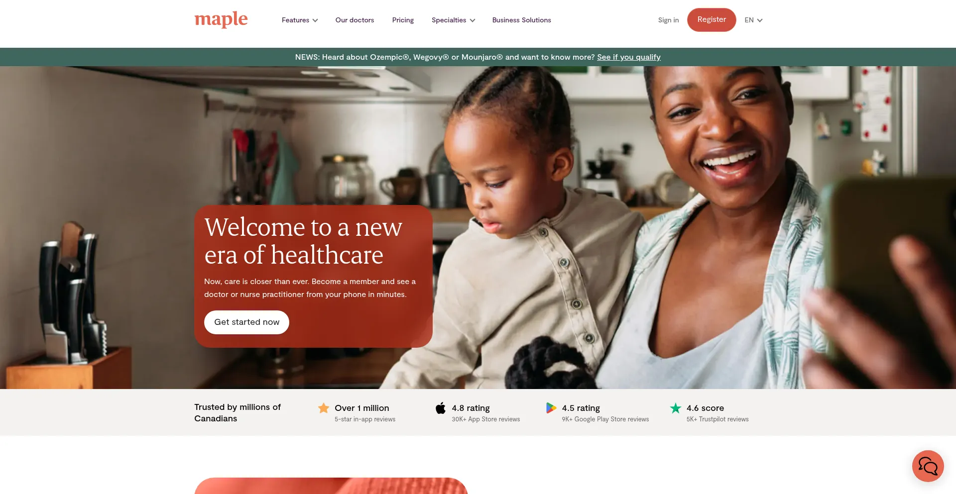 Website screenshot of Getmaple.ca