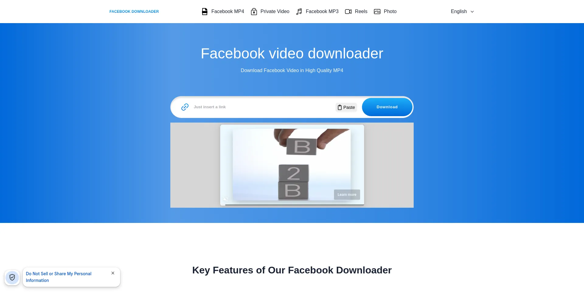 Website screenshot of Getmyfb.com
