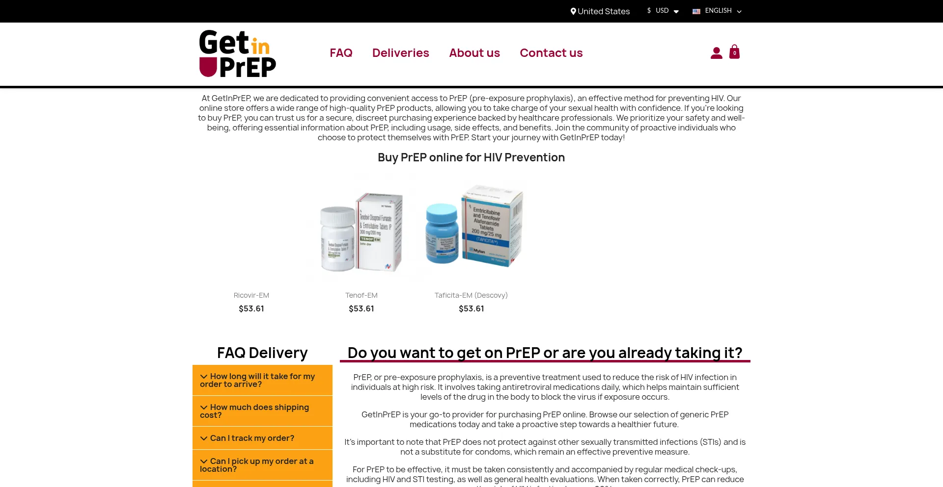 Website screenshot of Getonprep.com