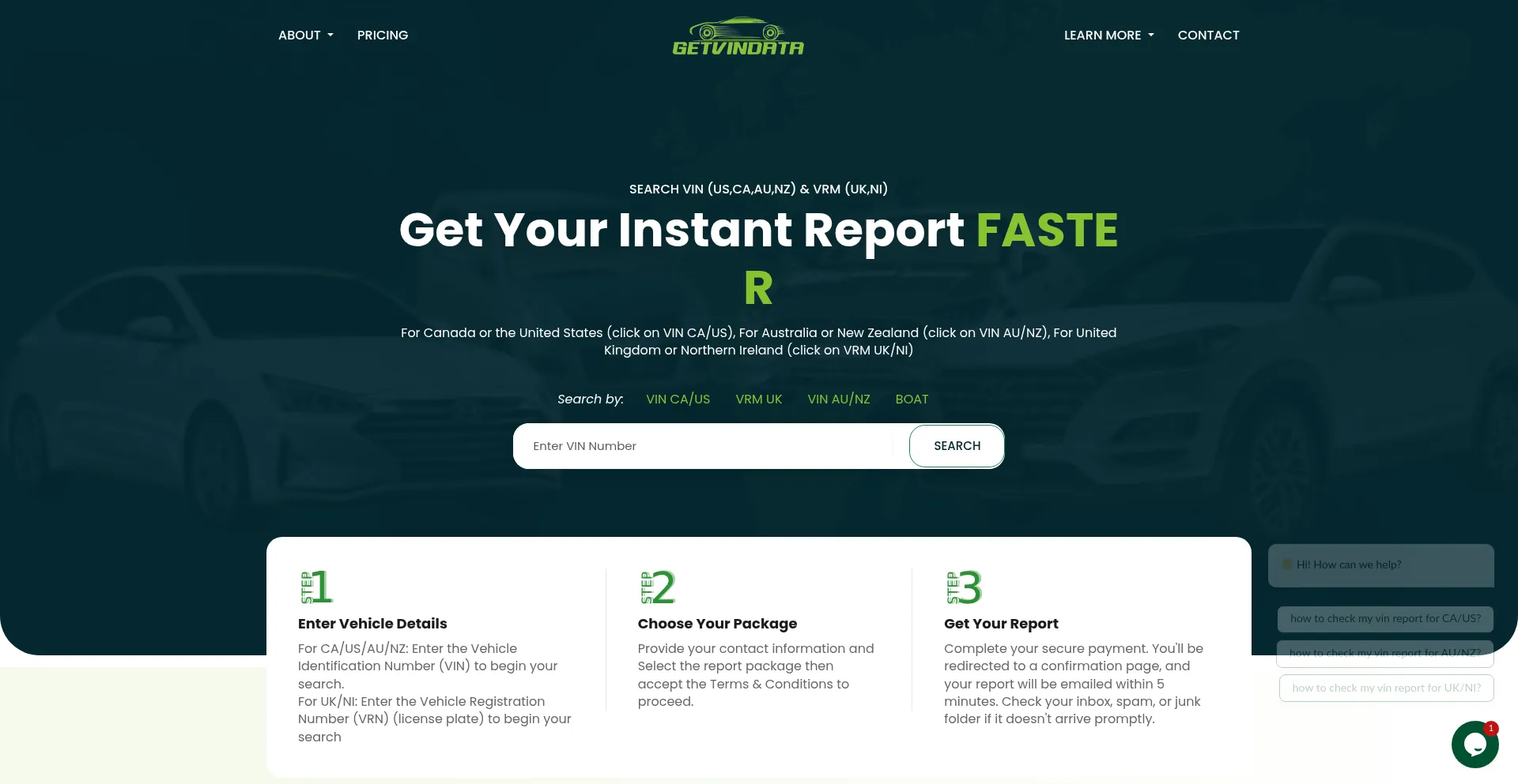 Website screenshot of Getvindata.com