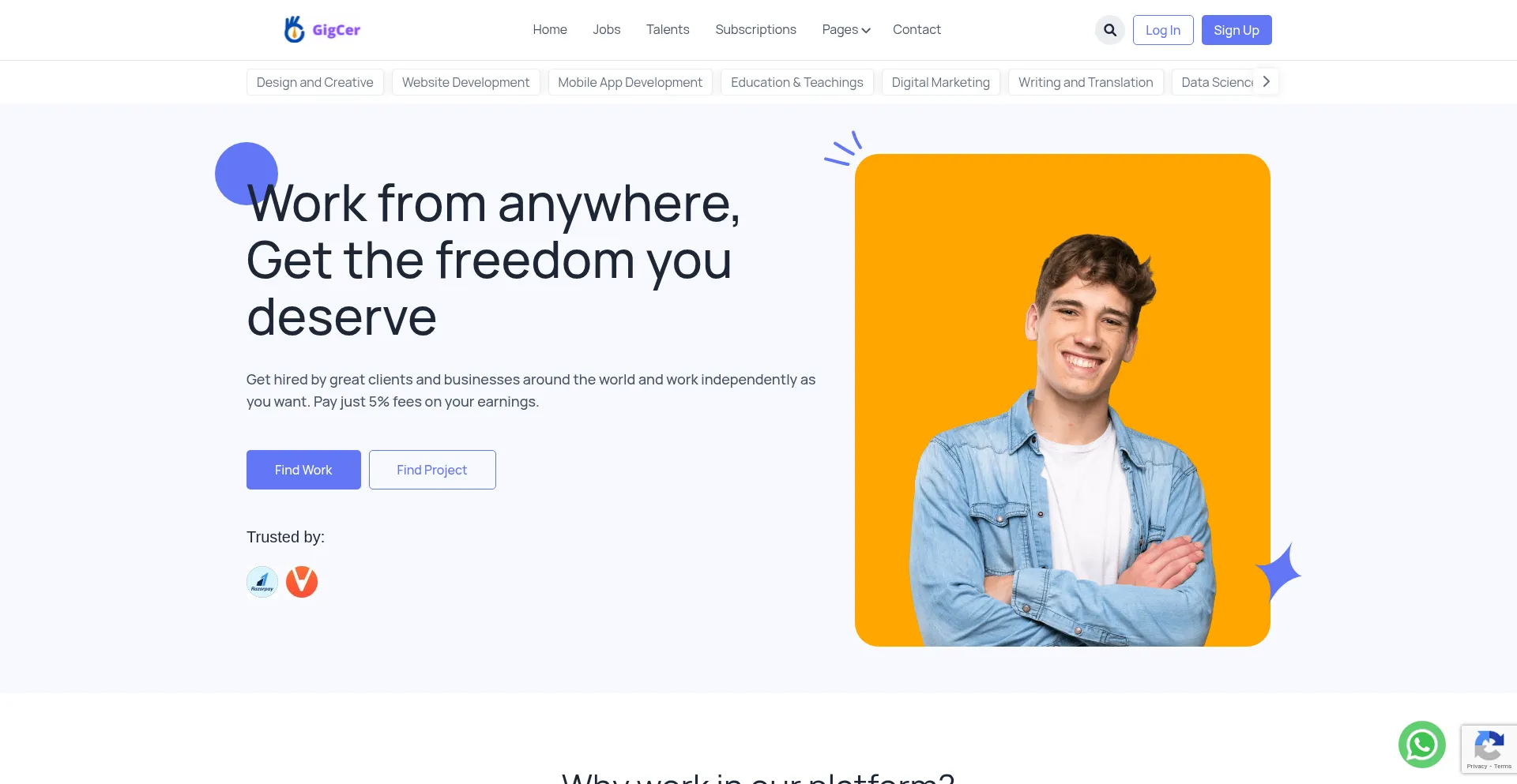 Website screenshot of Gigcer.com