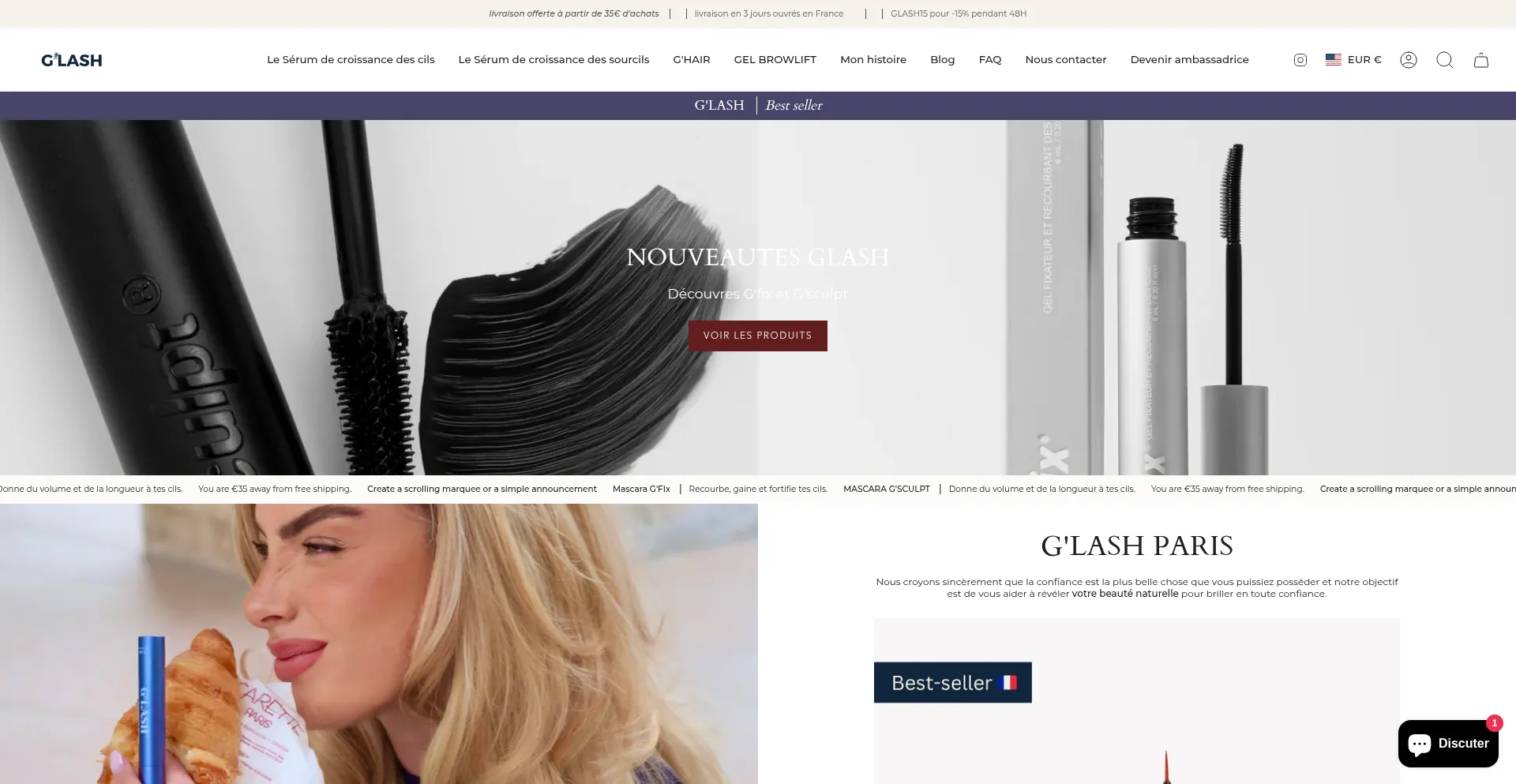 Website screenshot of Glashparis.com