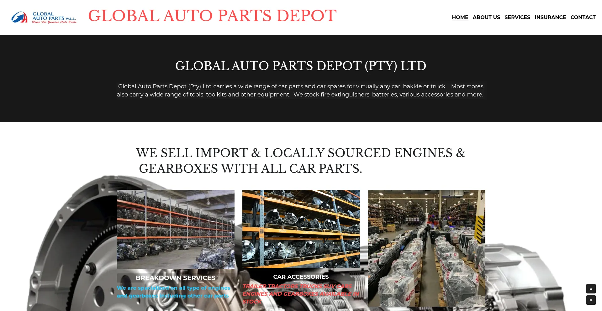Website screenshot of Globalautopartsdepotptyltd.com