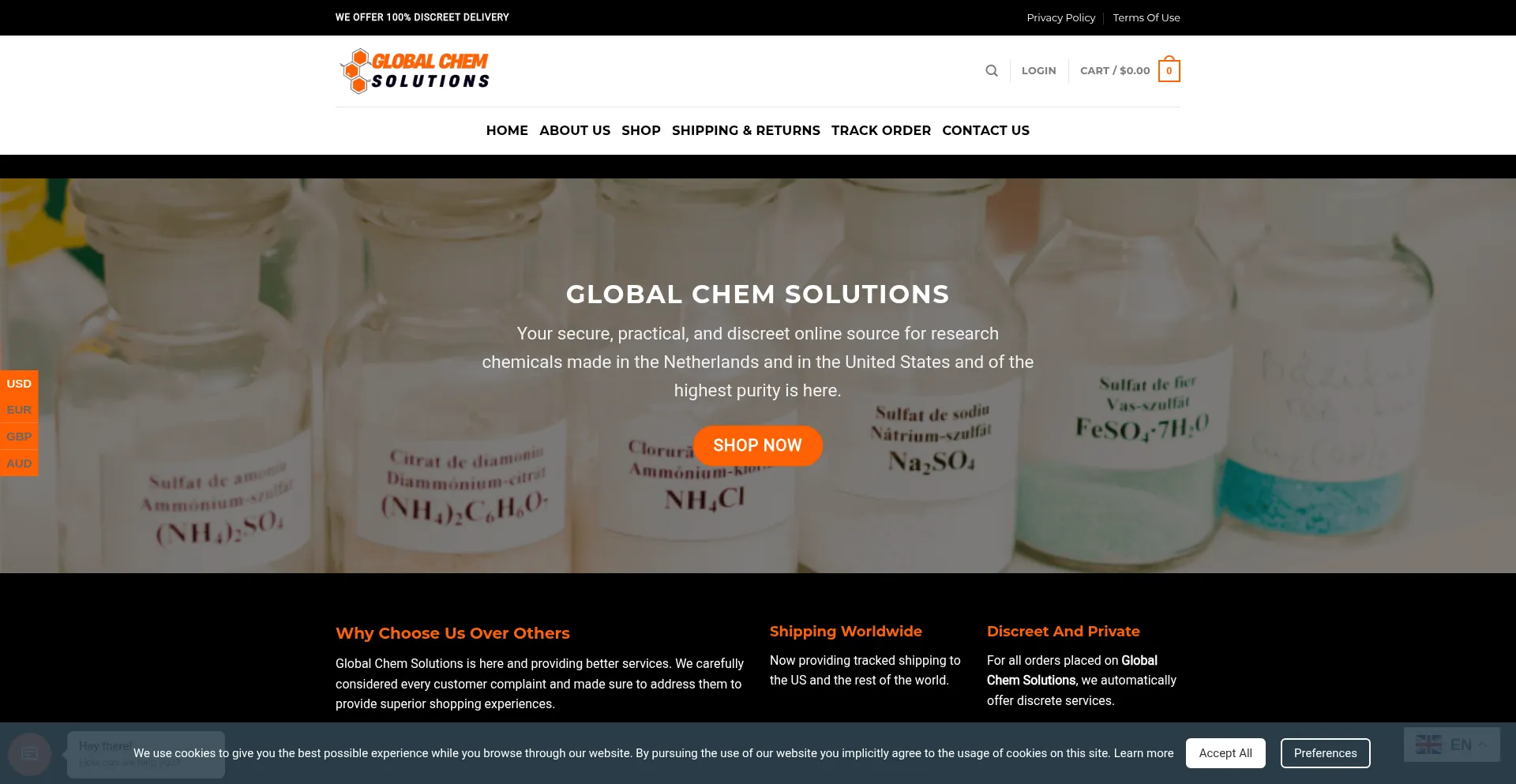 Website screenshot of Globalchemsolutions.com