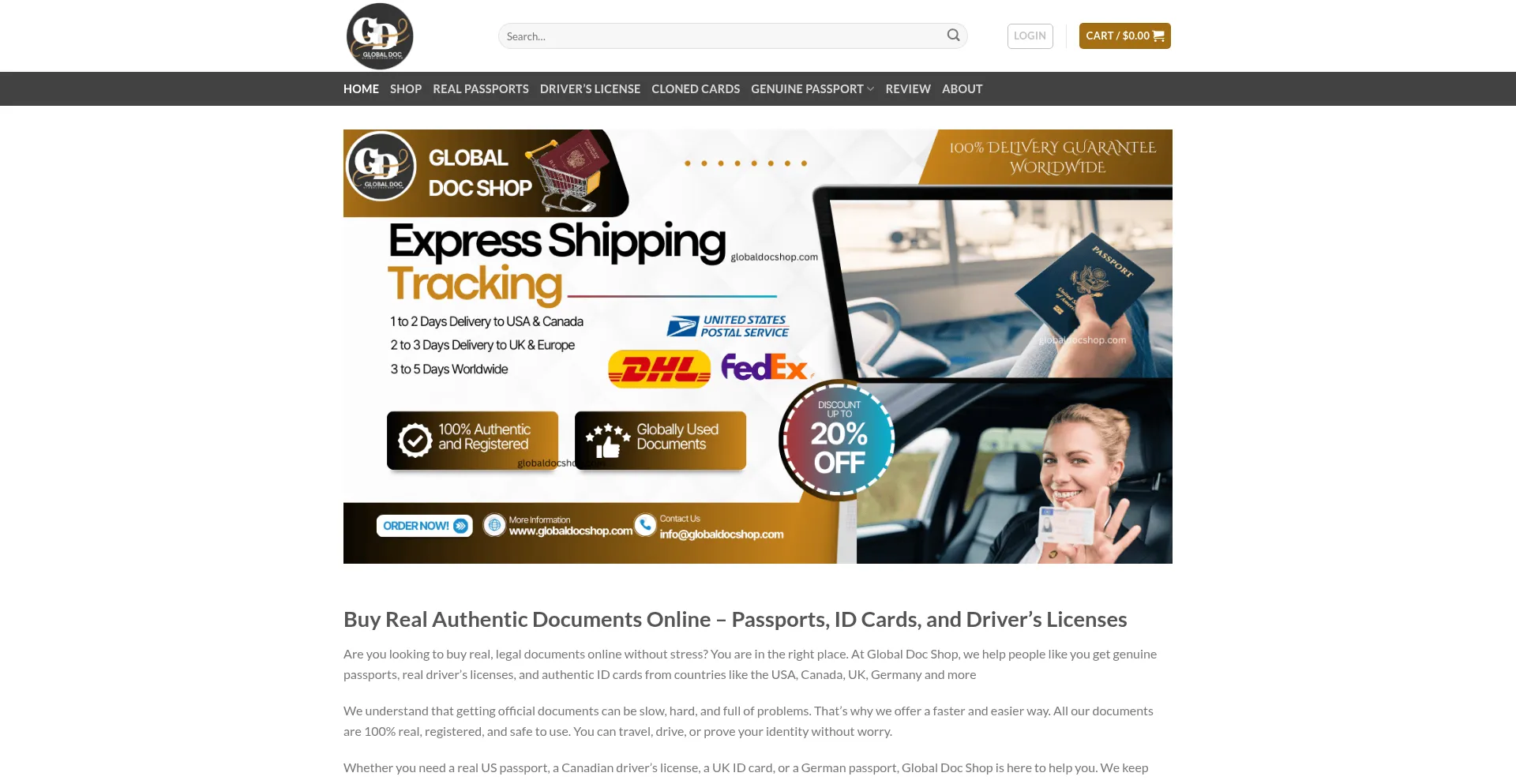 Website screenshot of Globaldocshop.com