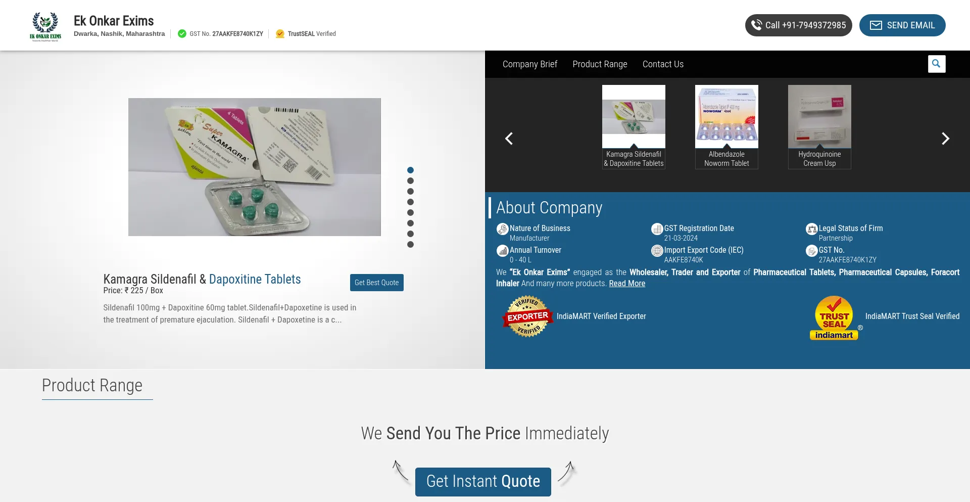 Website screenshot of Globalmedexports.com