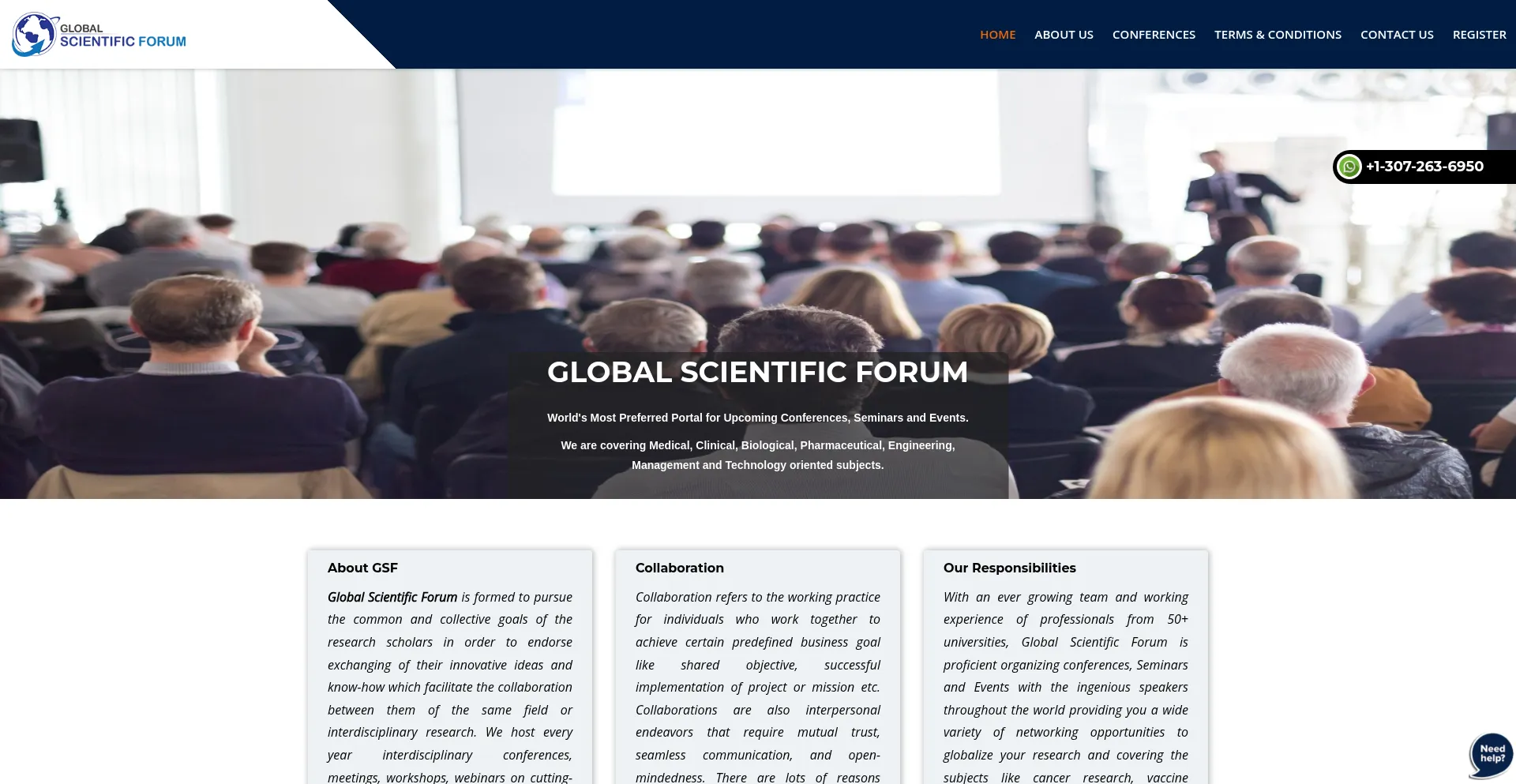 Website screenshot of Globalscientificforum.com