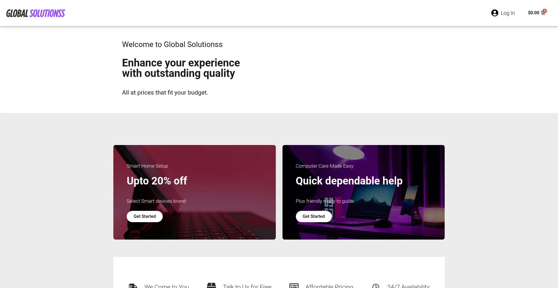 Website screenshot of Globalsolutionss.com