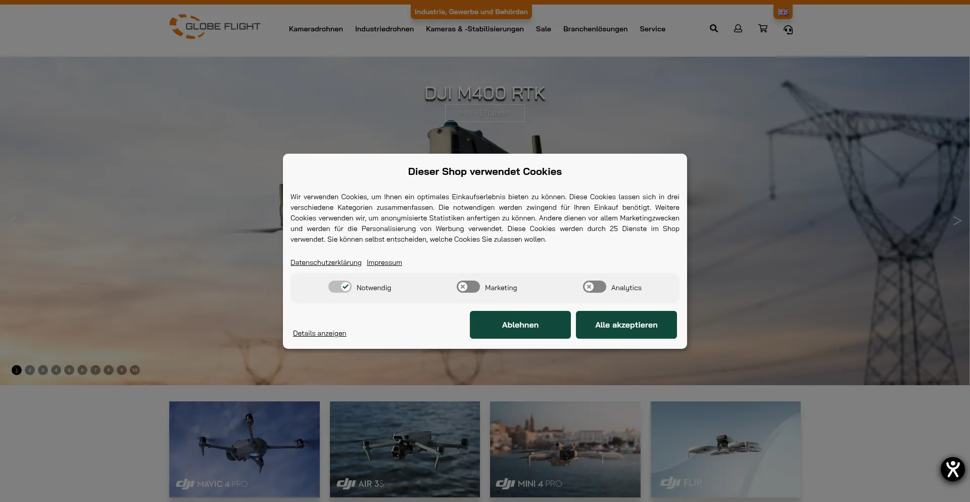 Website screenshot of Globe-flight.de