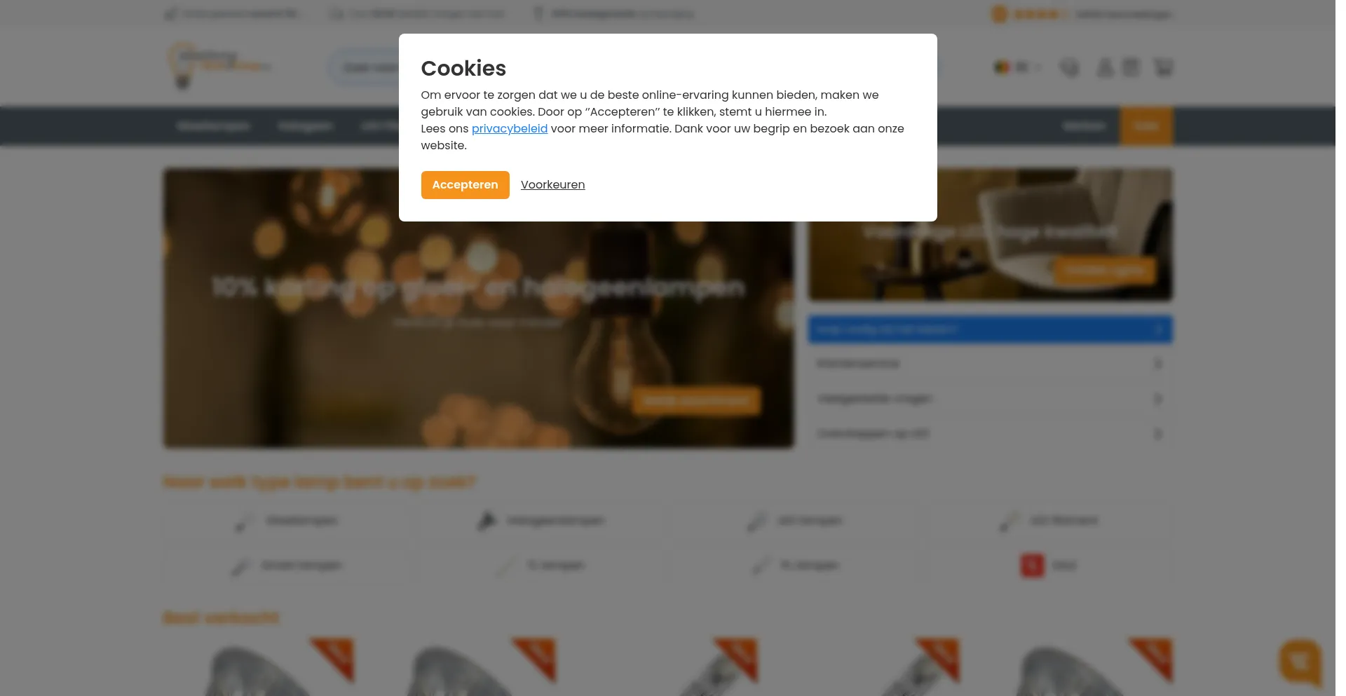 Website screenshot of Gloeilampgoedkoop.be