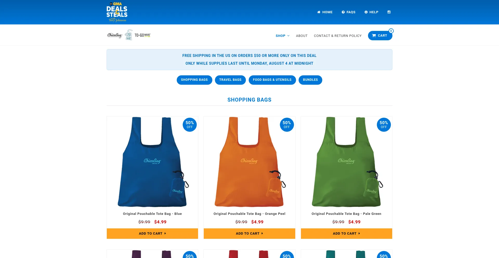 Website screenshot of Gma-chicobag.myshopify.com