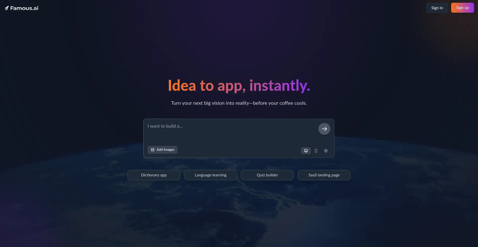 Website screenshot of Go.famous.ai