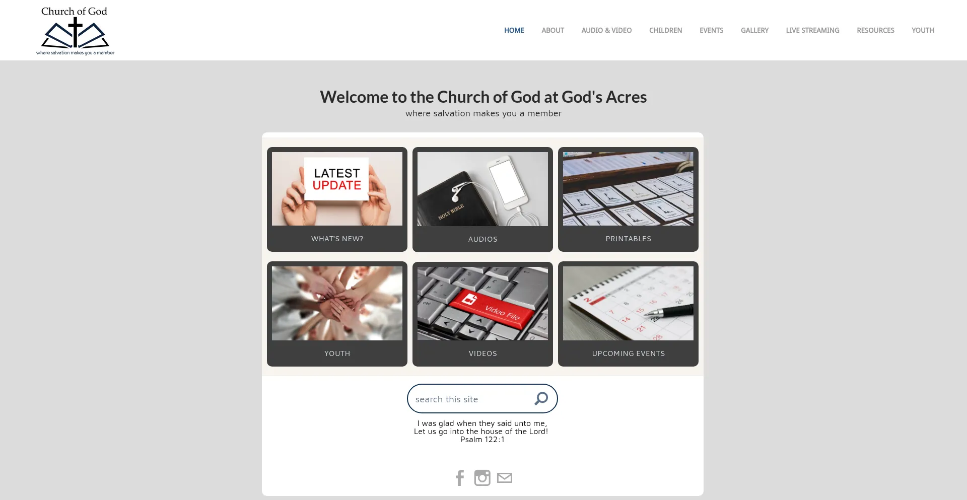 Website screenshot of Gods-acres.com