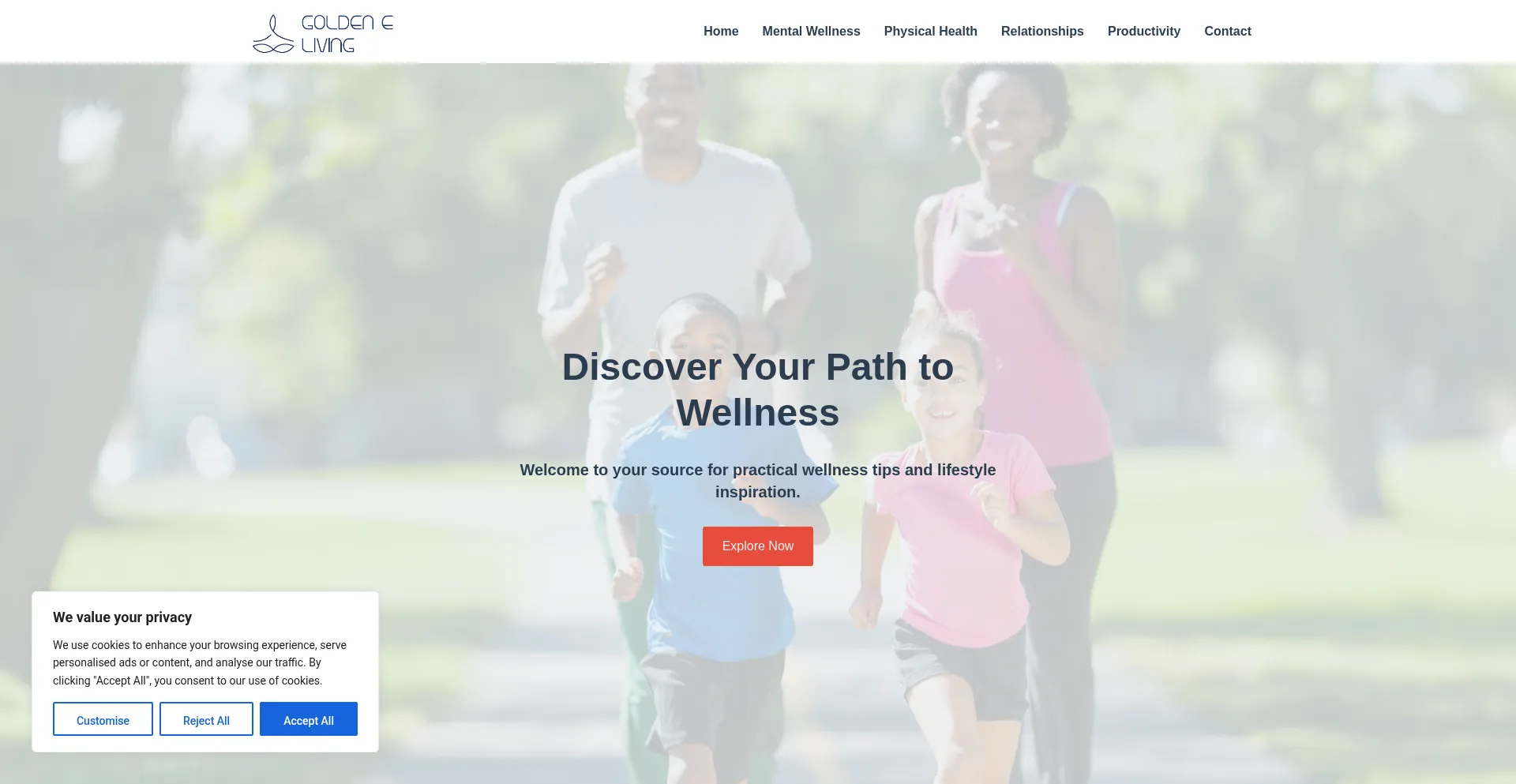 Website screenshot of Goldeneliving.com