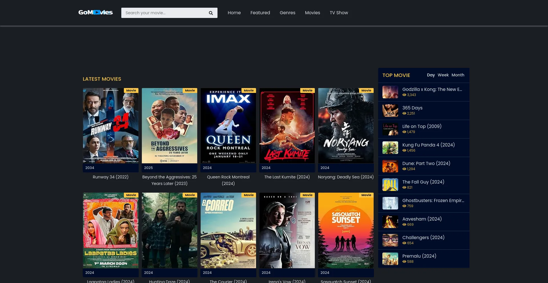 Website screenshot of Gomovie.click
