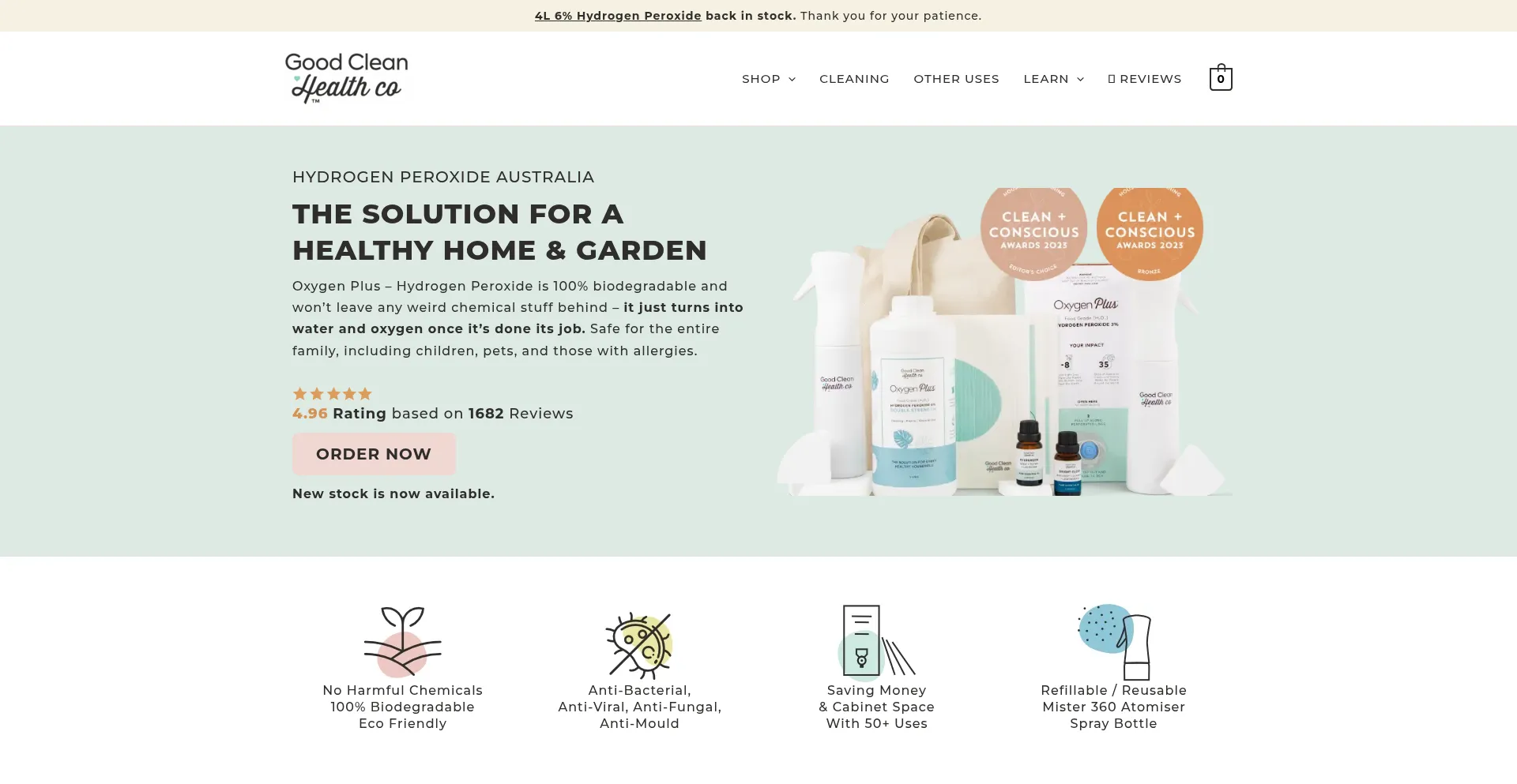 Website screenshot of Goodcleanhealthco.com.au